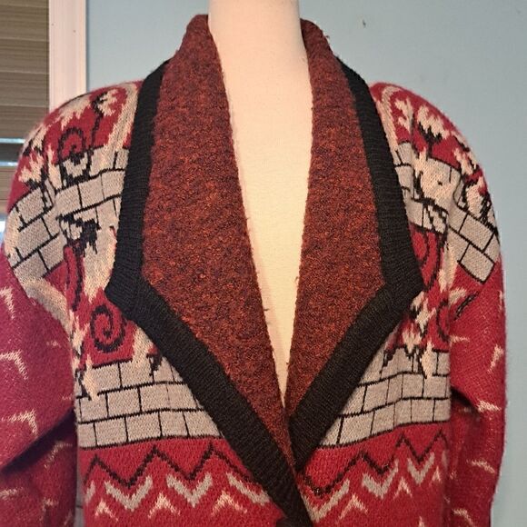 Vintag Cervelle Wool Blend Oversized Art To Wear Nordic Blanket Cardigan Sweater - Picture 9 of 14